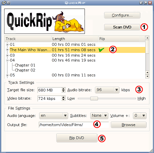 Annotated QuickRip GUI